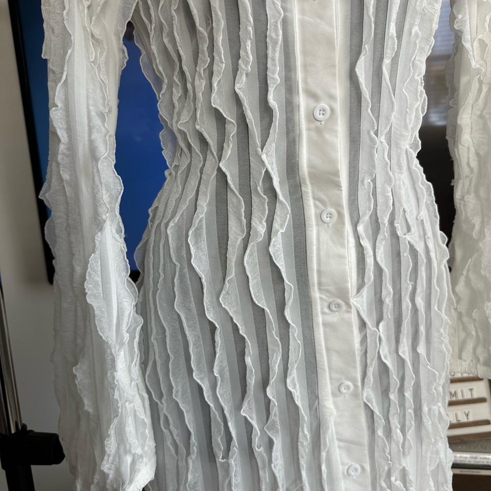 Textured White Button-Down Maxi Dress - Picture 3 of 7